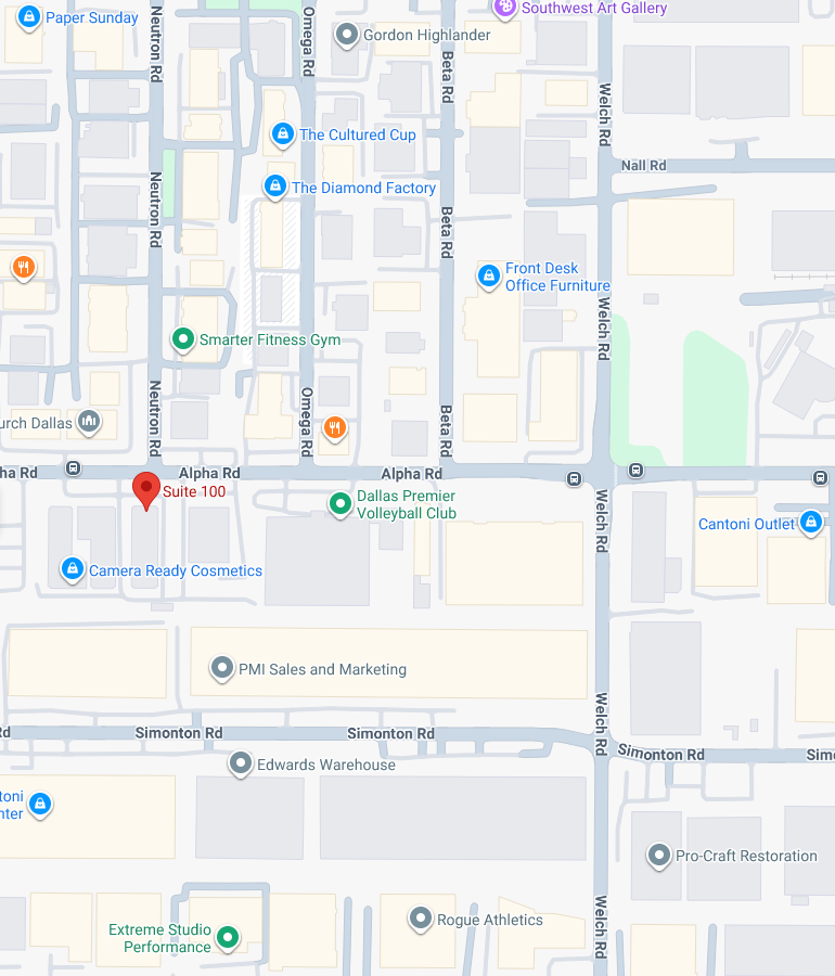 Map showing CLW Water Group office at 4350 Alpha Rd Ste 100, Dallas, TX 75244
